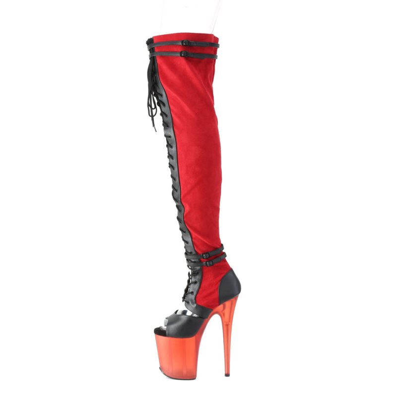 Pleaser Flamingo-3027 Overknee Stiefel Damen Rot | RKUEOJUKG