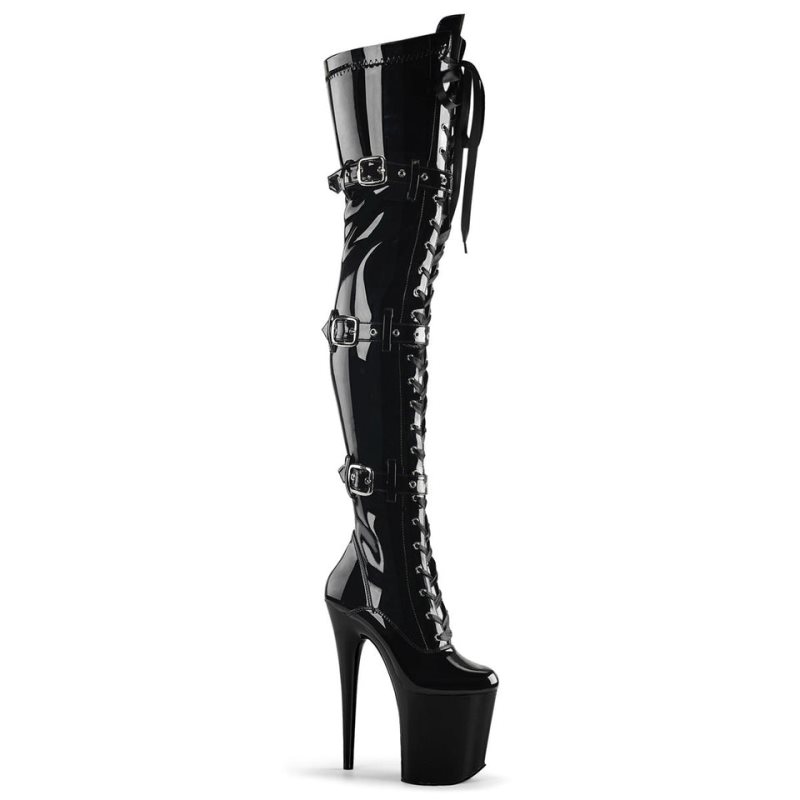 Pleaser Flamingo-3028 Overknee Stiefel Damen Schwarz | JCYRCKSYJ