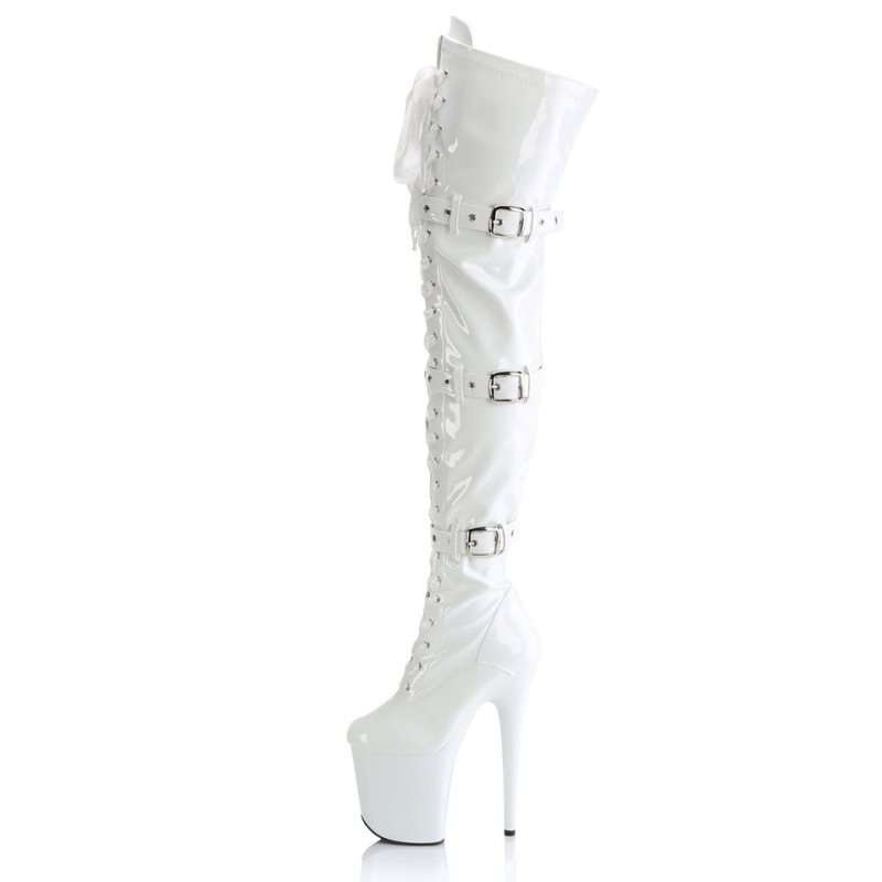 Pleaser Flamingo-3028 Overknee Stiefel Damen Weiß | NMZSUWVRI