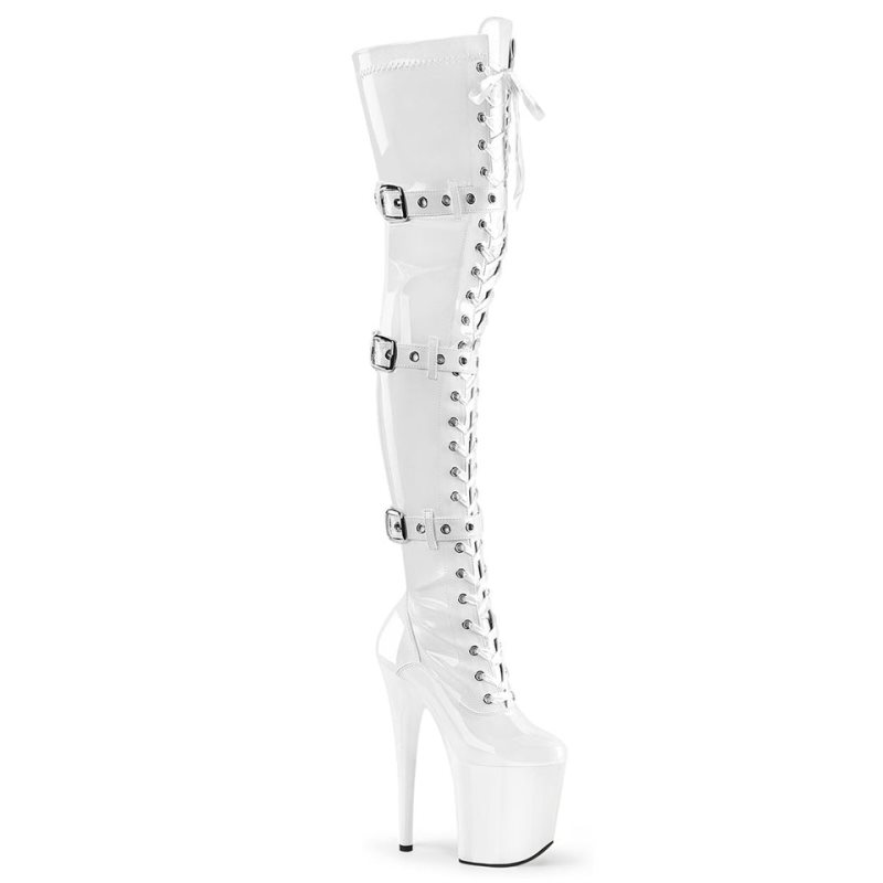 Pleaser Flamingo-3028 Overknee Stiefel Damen Weiß | NMZSUWVRI