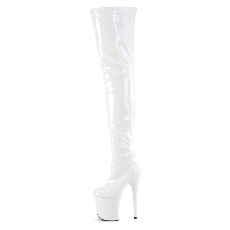 Pleaser Flamingo-4000 Overknee Stiefel Damen Weiß | SXUIIBORV