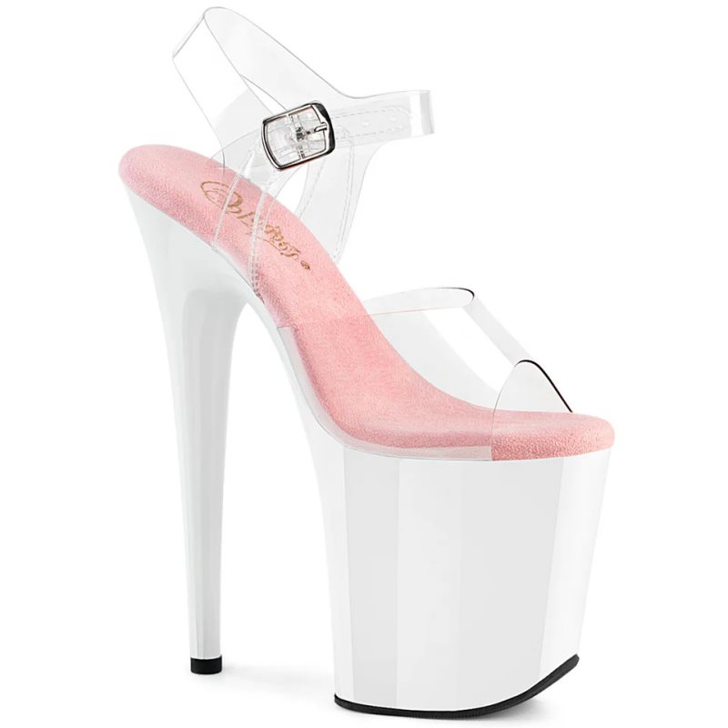 Pleaser Flamingo-808 Plateau High Heels Damen Rosa Weiß | TOHDPJFDC