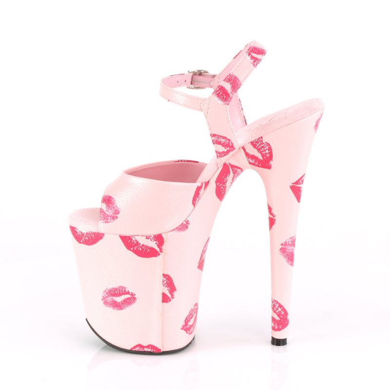 Pleaser Flamingo-809KISSES Plateau High Heels Damen Rosa | UKRASVLUI