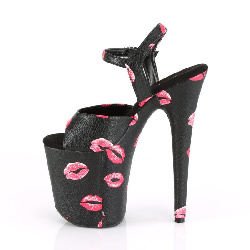 Pleaser Flamingo-809KISSES Vegan Leather Plateau High Heels Damen Schwarz | LNYWDTSQE