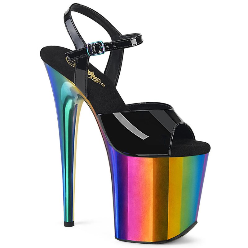 Pleaser Flamingo-809RC Plateau High Heels Damen Schwarz Mehrfarbig | CMENWYDLI