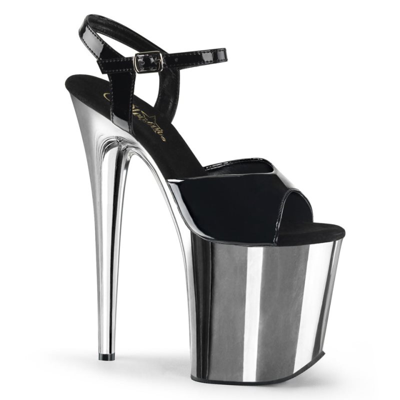 Pleaser Flamingo-809 Plateau High Heels Damen Schwarz Silber | KSBOWHQJU