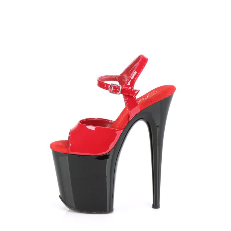 Pleaser Flamingo-809 Plateau High Heels Damen Rot Schwarz | TFIKUXYDN