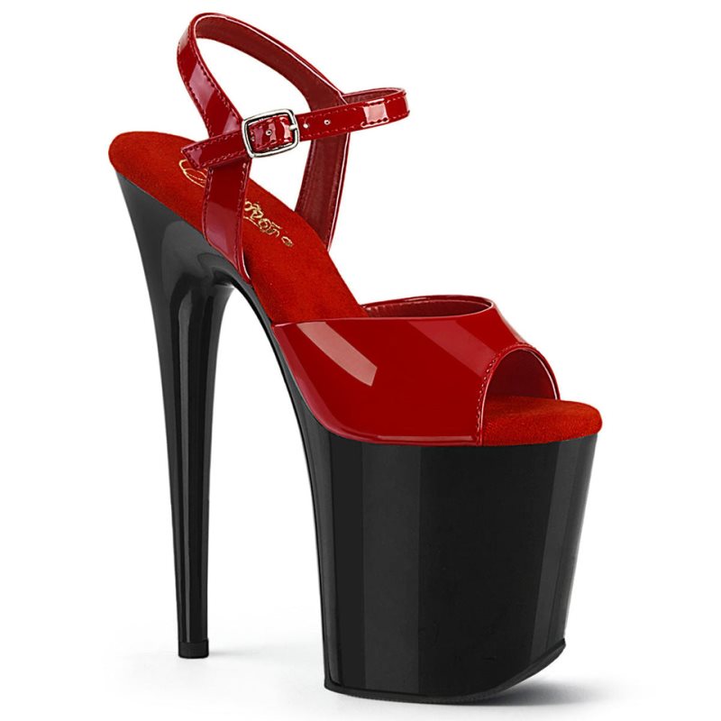 Pleaser Flamingo-809 Plateau High Heels Damen Rot Schwarz | TFIKUXYDN