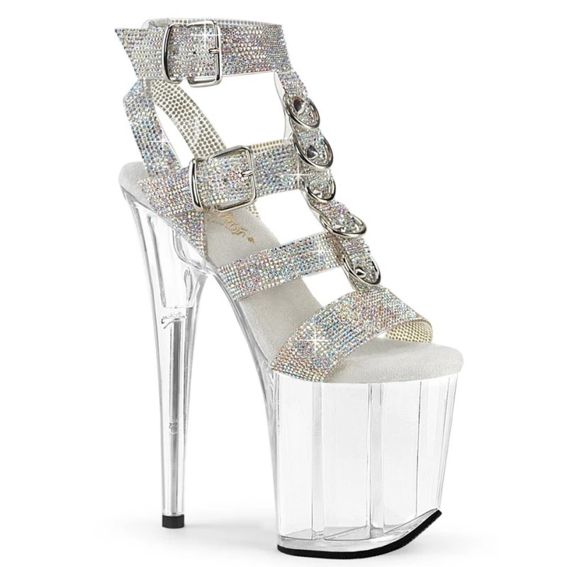 Pleaser Flamingo-856RS Rhinestones Plateau High Heels Damen Silber | RMLBDTVZQ