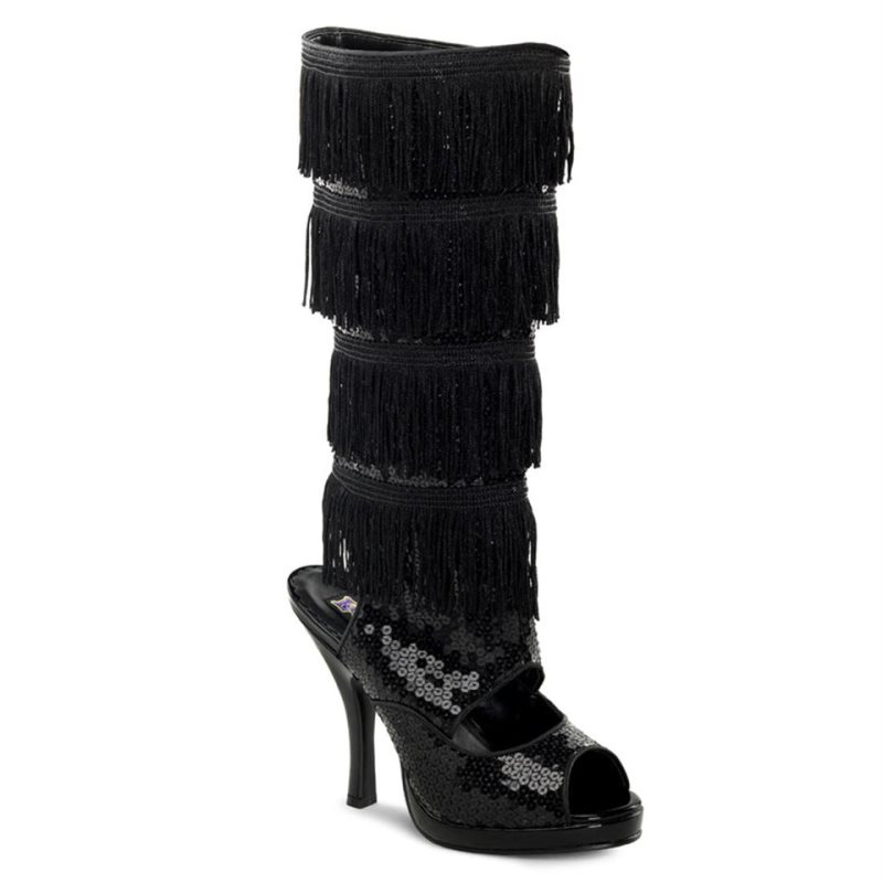 Pleaser Flapper-168 Kniehohe Stiefel Damen Schwarz | LOBEIJRNO