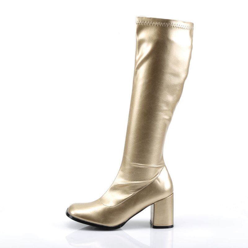 Pleaser Gogo-300 Kniehohe Stiefel Damen Gold | PWZBUSXHZ