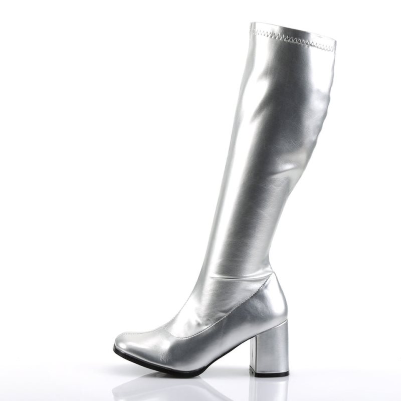 Pleaser Gogo-300 Kniehohe Stiefel Damen Silber | GWVILHNFD