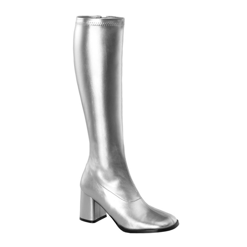 Pleaser Gogo-300 Kniehohe Stiefel Damen Silber | GWVILHNFD