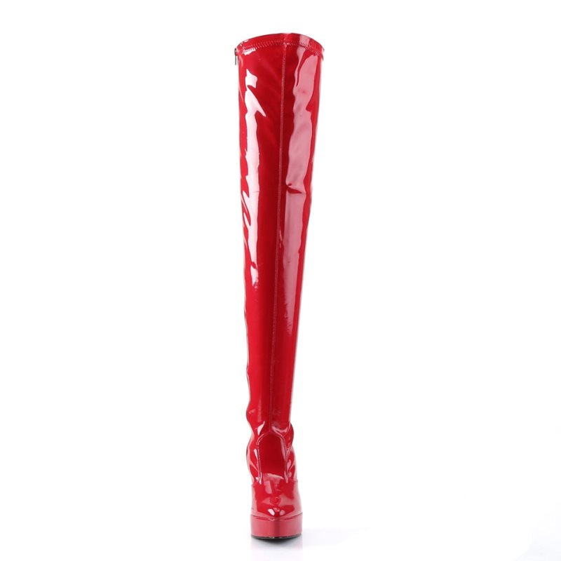 Pleaser Indulge-3000 Overknee Stiefel Damen Rot | BIOWYLQNU