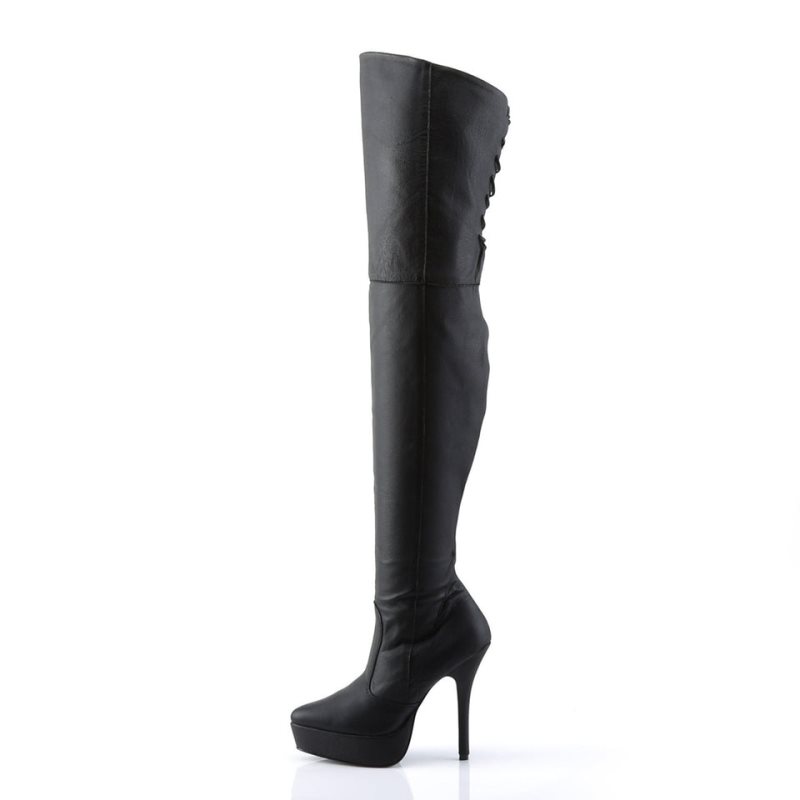 Pleaser Indulge-3011 Leather Overknee Stiefel Damen Schwarz | VYFQLCGHB