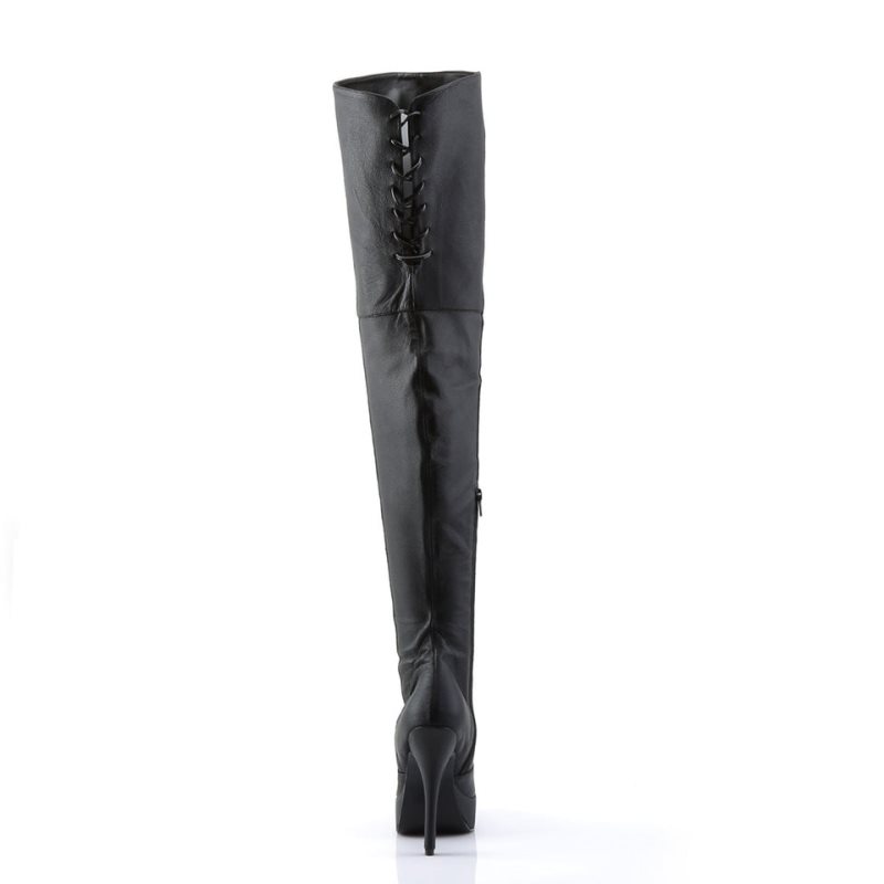 Pleaser Indulge-3011 Leather Overknee Stiefel Damen Schwarz | VYFQLCGHB