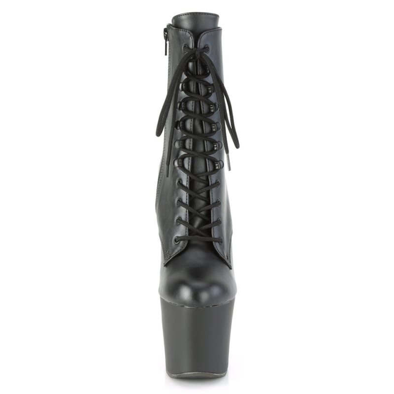 Pleaser Irongrip-1020 Vegan Leather Stiefel Damen Schwarz Silber | YLFILWSBG