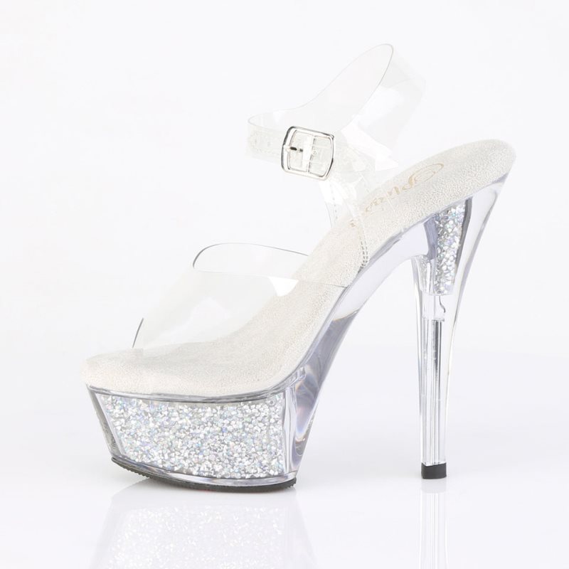 Pleaser Kiss-208RSI Rhinestones Plateau High Heels Damen Silber | PHXEVFJXP