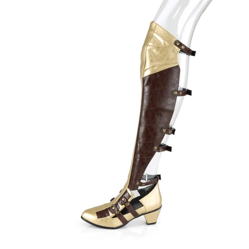 Pleaser Maiden-8830 Overknee Stiefel Damen Braun Gold | ACFUXSKRC