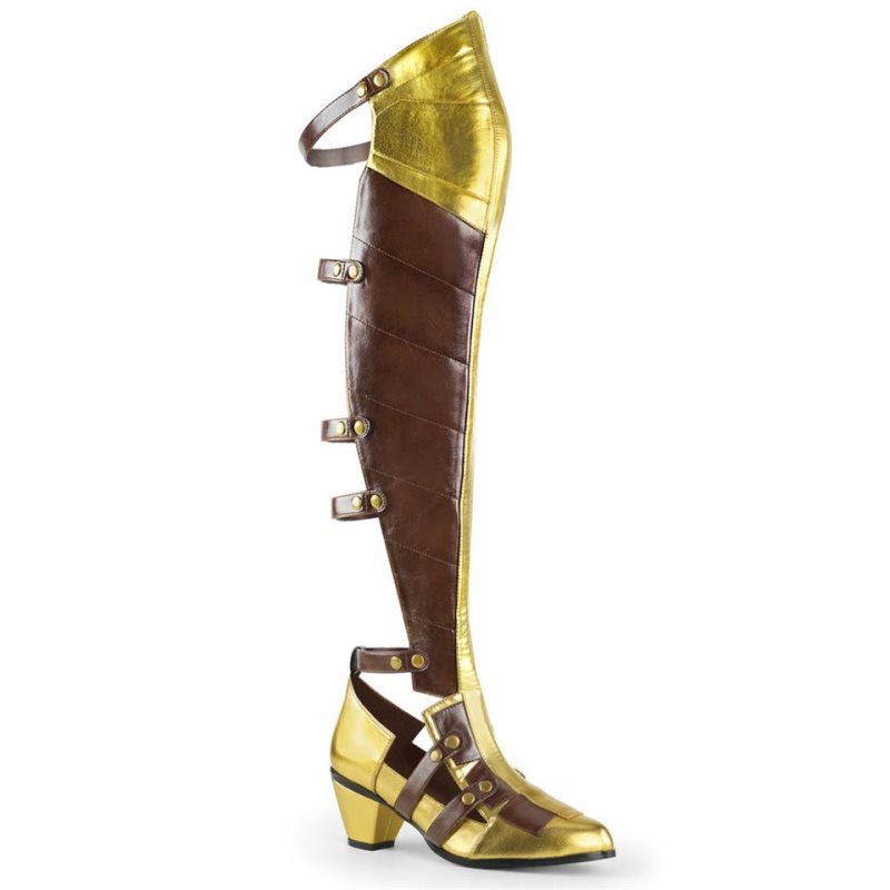 Pleaser Maiden-8830 Overknee Stiefel Damen Braun Gold | ACFUXSKRC