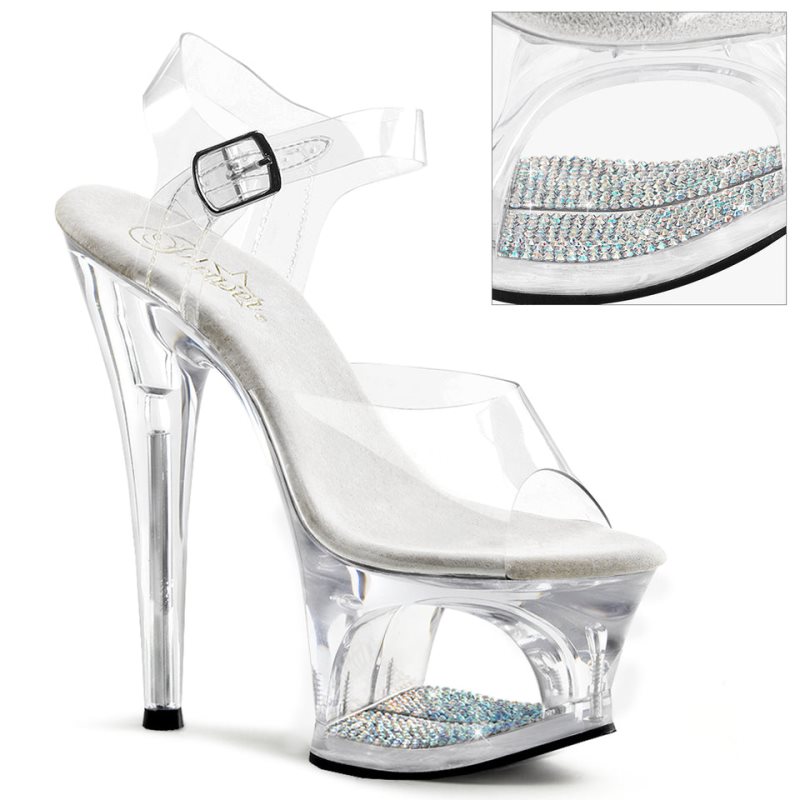 Pleaser Moon-708DM Plateau High Heels Damen Clear | PTSECHAWQ