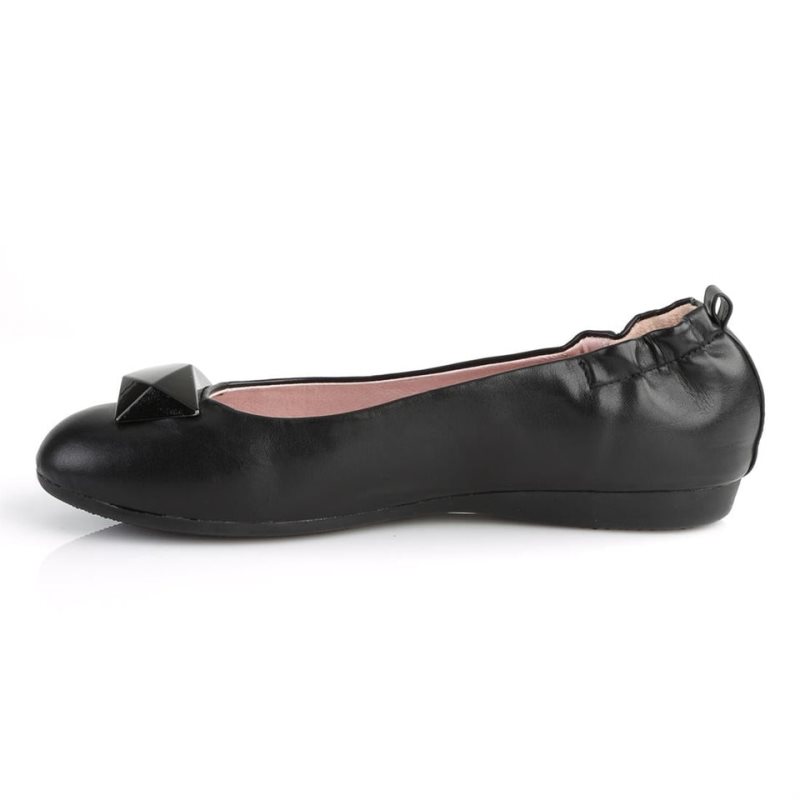 Pleaser Olive-08 Vegan Leather Ballerinas Damen Schwarz | ODQLNVBUO