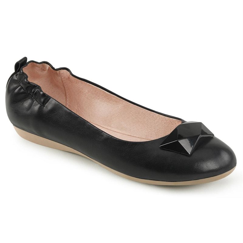 Pleaser Olive-08 Vegan Leather Ballerinas Damen Schwarz | ODQLNVBUO