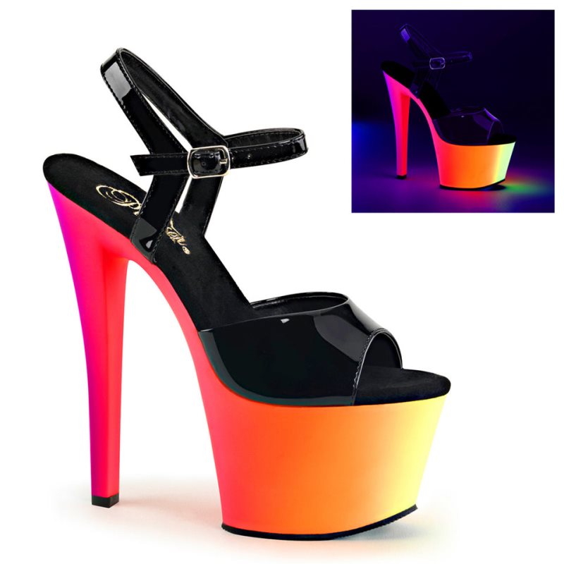 Pleaser Rainbow-309UV Plateau High Heels Damen Schwarz Mehrfarbig | JCXGCBXGQ