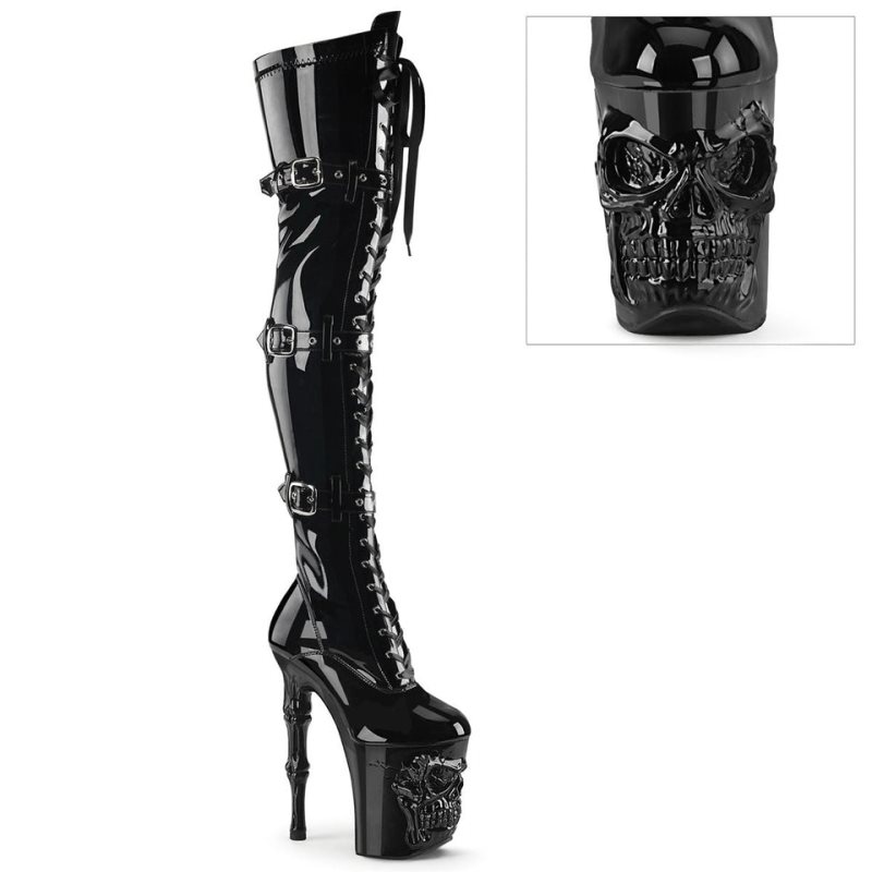 Pleaser Rapture-3028 Overknee Stiefel Damen Schwarz | DAXPKZRXA