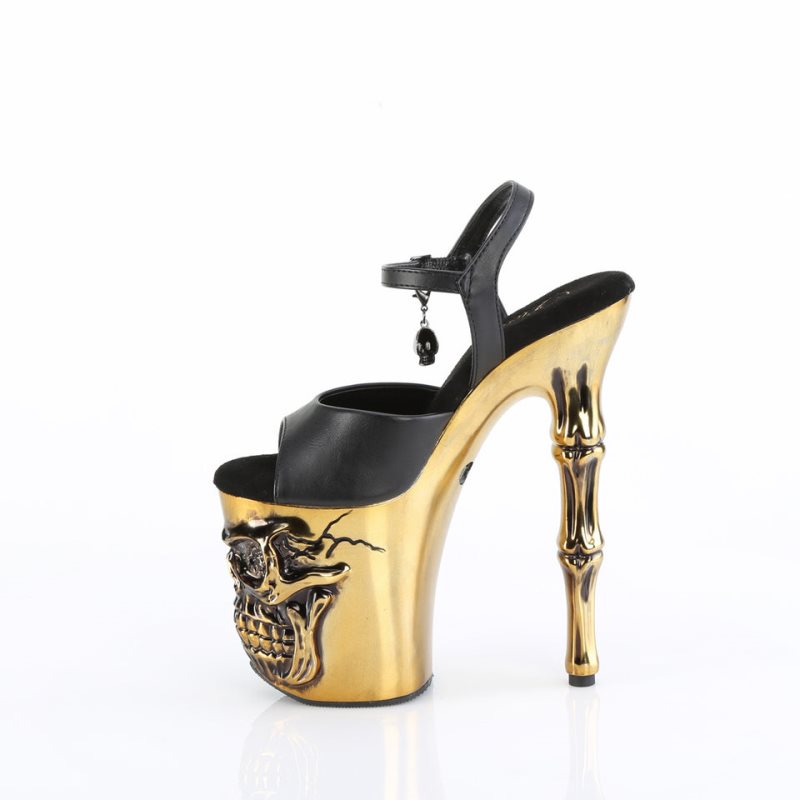 Pleaser Rapture-809-LT Faux Leather Plateau High Heels Damen Schwarz Gold | AOWCAFDTR