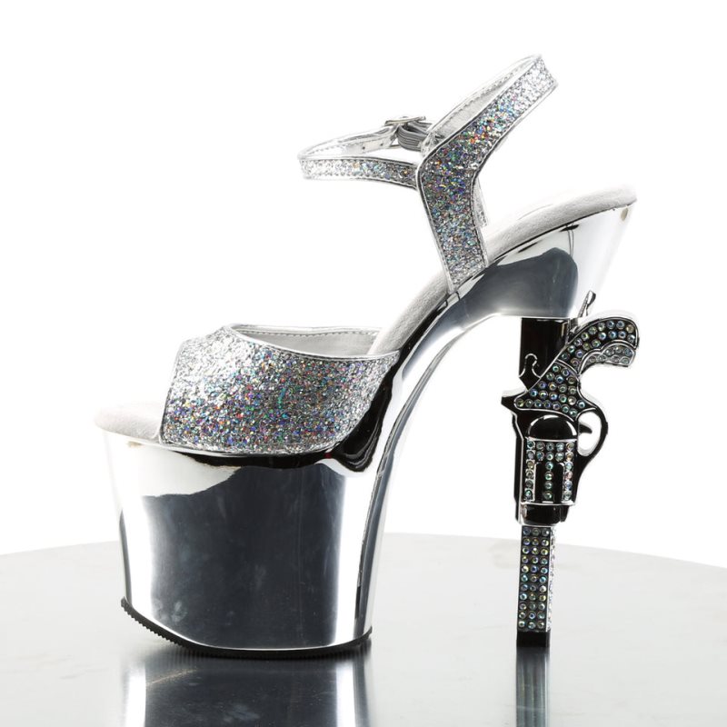 Pleaser Revolver-709G Plateau High Heels Damen Silber | SMBIAUBNX