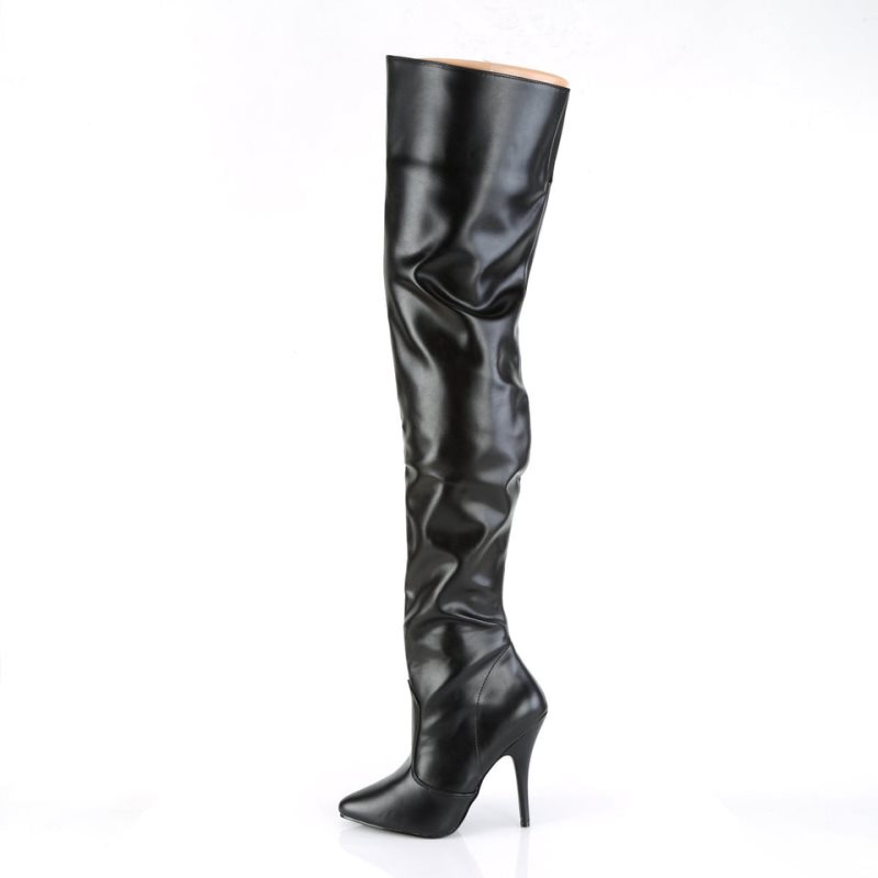 Pleaser Seduce-3010 Vegan Leather Overknee Stiefel Damen Schwarz | HKWLCSHID