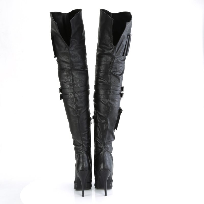 Pleaser Seduce-3019 Vegan Leather Overknee Stiefel Damen Schwarz | XMAJLDIEB