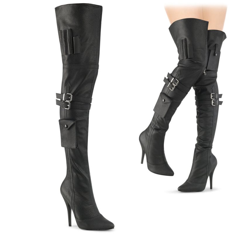 Pleaser Seduce-3019 Vegan Leather Overknee Stiefel Damen Schwarz | XMAJLDIEB