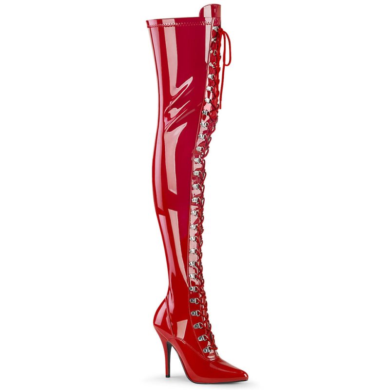 Pleaser Seduce-3024 Overknee Stiefel Damen Rot | BRVCCOEDM