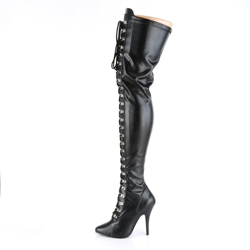 Pleaser Seduce-3024 Vegan Leather Overknee Stiefel Damen Schwarz | RPVYMAYFN