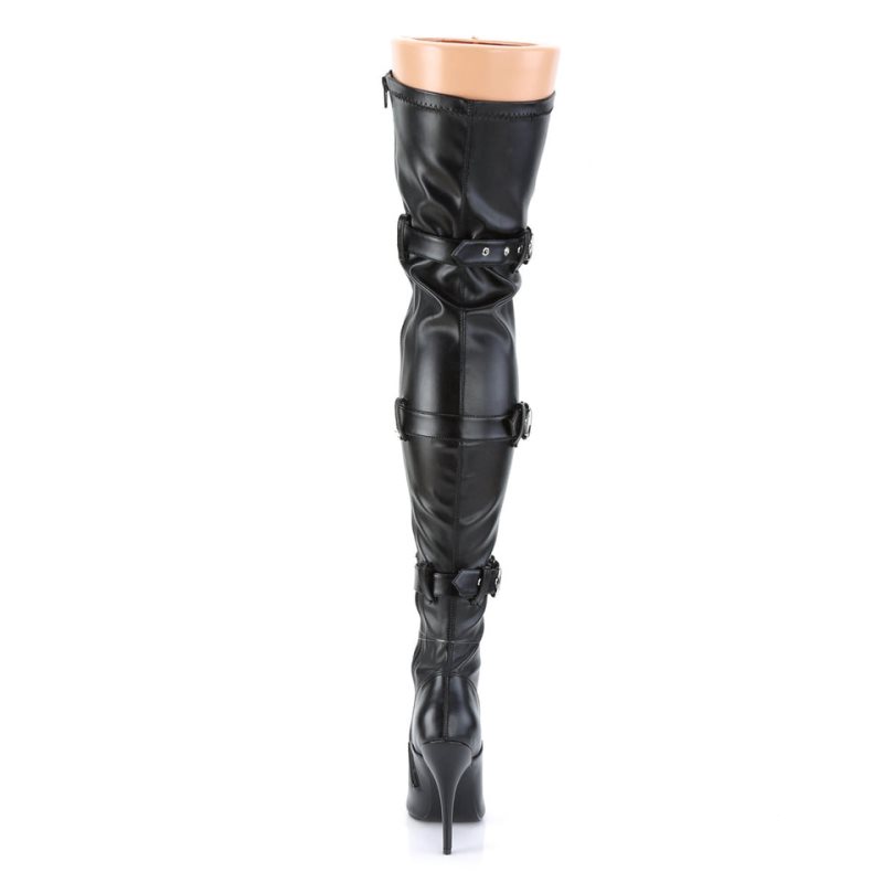 Pleaser Seduce-3028 Vegan Leather Overknee Stiefel Damen Schwarz | YAGZBCUKZ