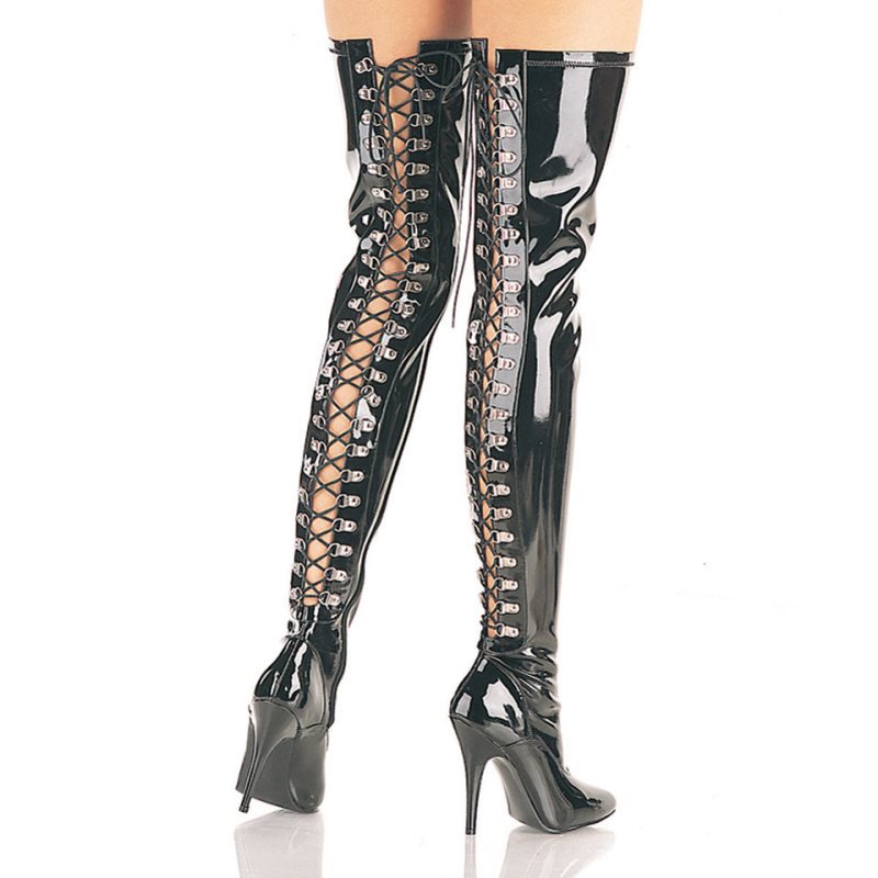 Pleaser Seduce-3063 Overknee Stiefel Damen Schwarz | ZTQLUNYVF