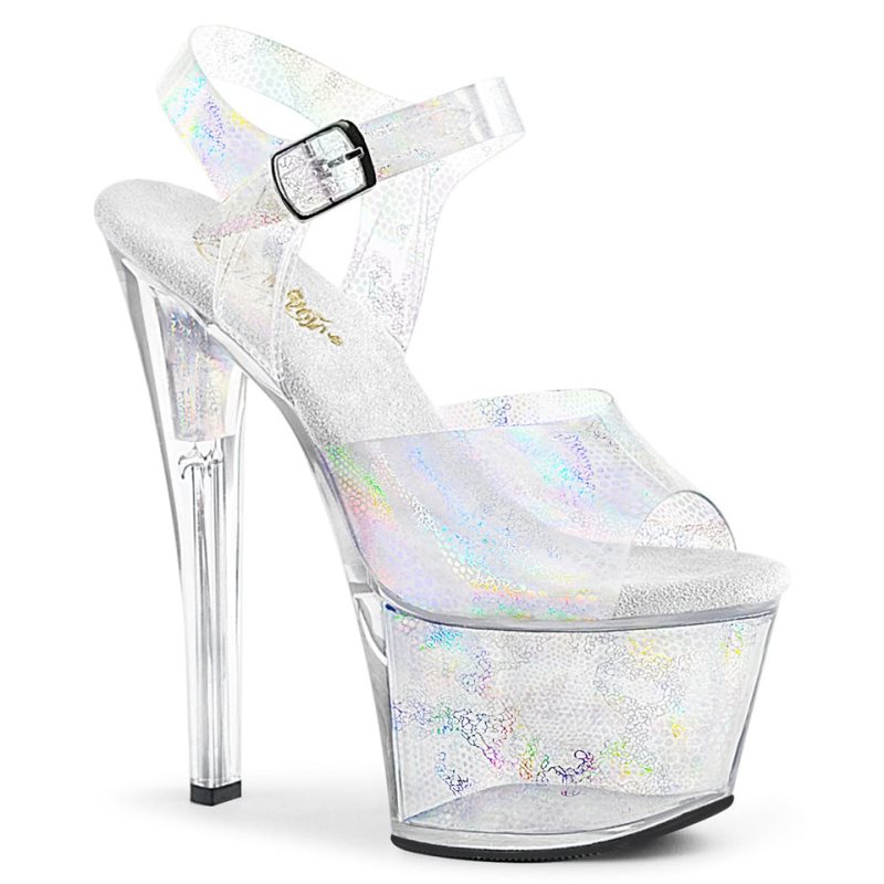 Pleaser Sky-308N Hologram Plateau High Heels Damen Silber | NSDUWLZHK