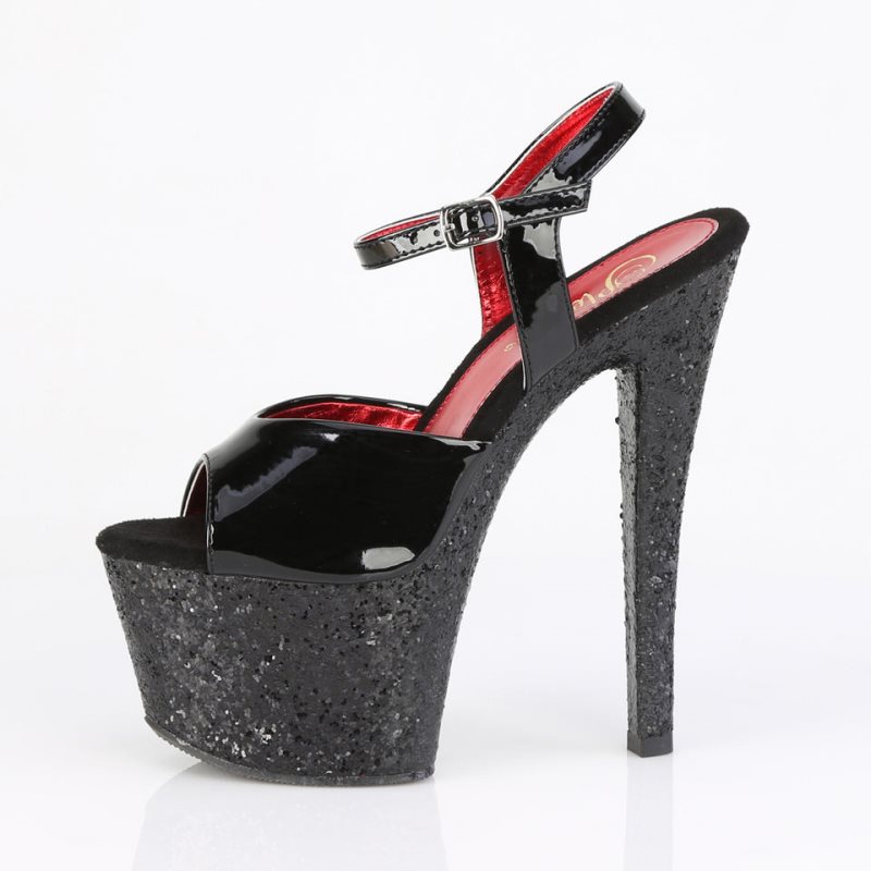 Pleaser Sky-309 Glitter Plateau High Heels Damen Schwarz | RVUIKHIZD