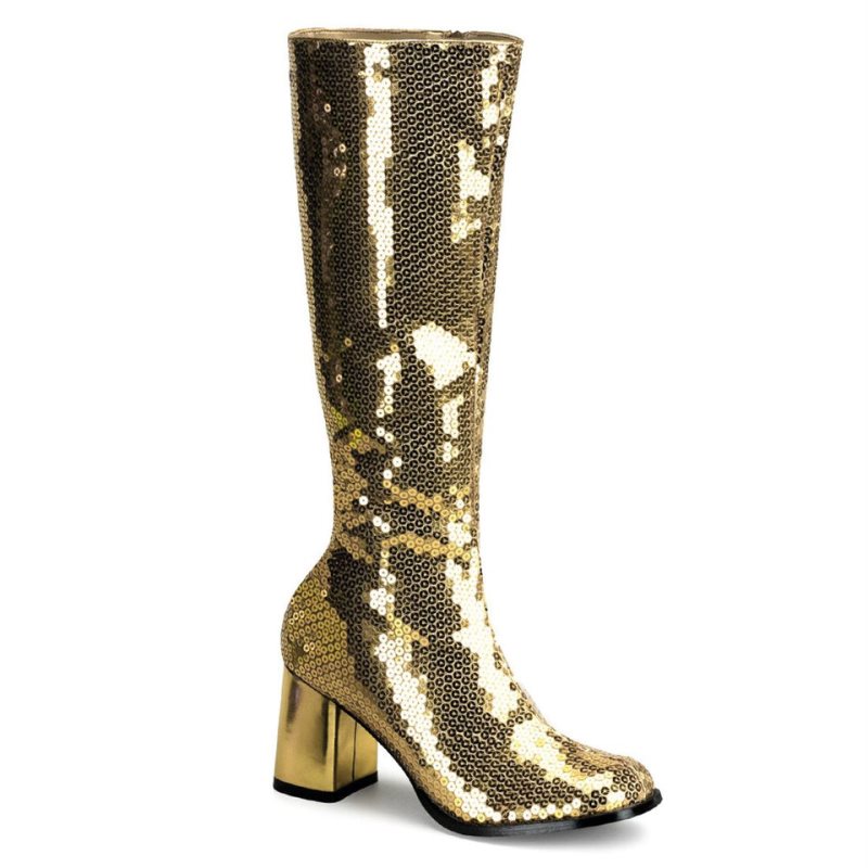 Pleaser Spectacul-300SQ Kniehohe Stiefel Damen Gold | WERUYAFEC