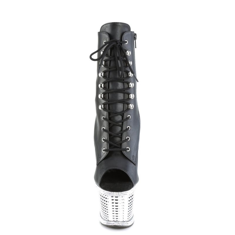 Pleaser Spectator-1021RS Vegan Leather Stiefel Damen Schwarz Silber | IEOTRCLNK