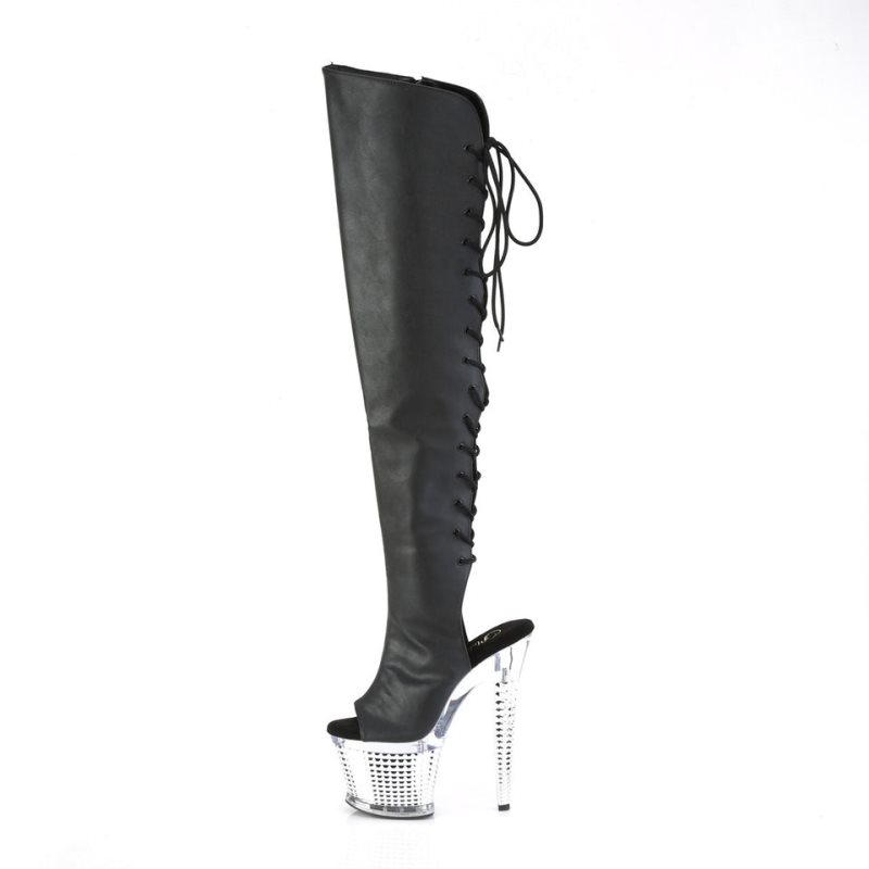 Pleaser Spectator-3019 Faxur Leather Overknee Stiefel Damen Schwarz | AKSOOUHJA