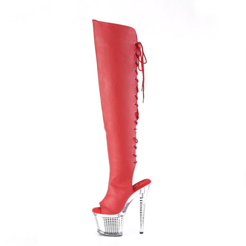 Pleaser Spectator-3019 Vegan Leather Overknee Stiefel Damen Rot | AMQNLQSMX